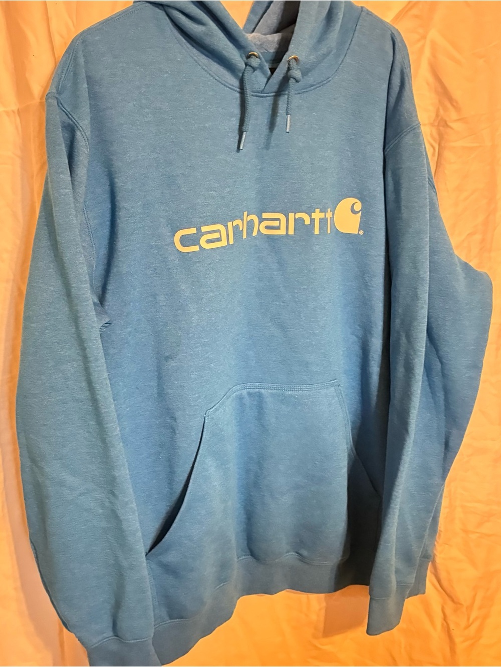 Carhartt Men’s Light Blue Crewneck Hoodie with Cream Logo